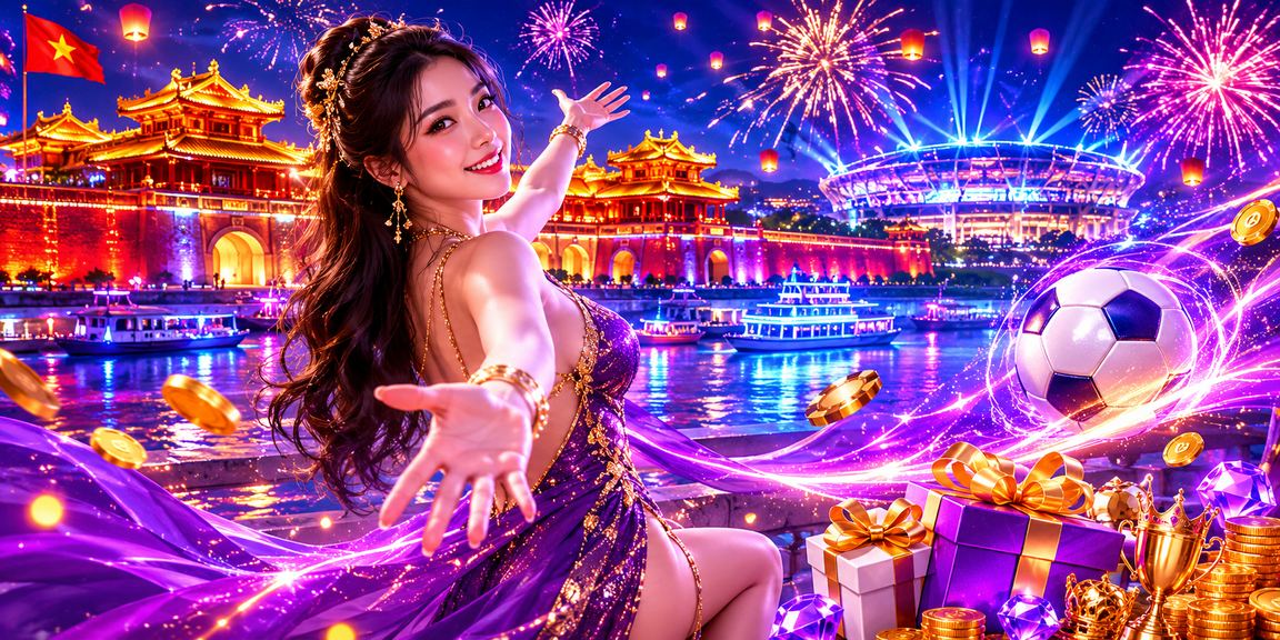 Ánh đèn neon rực rỡ tại Huế về đêm, gợi cảm giác sôi động của mùa cá cược và ưu đãi voucher trực tuyến
