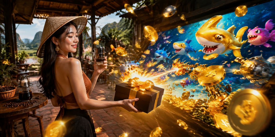 Người dùng tại Ninh Bình nhâm nhi cà phê buổi sáng và xem thông tin jackpot trên điện thoại